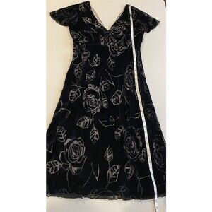 Vtg Robbie Bee Dress Women 6 Black Burn Out Velvet Rose Whimsigoth Dark Romantic